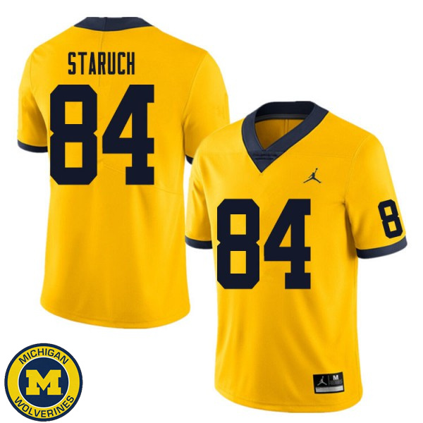 Men's Michigan Wolverines #84 Sam Staruch Yellow College Game Football Jersey